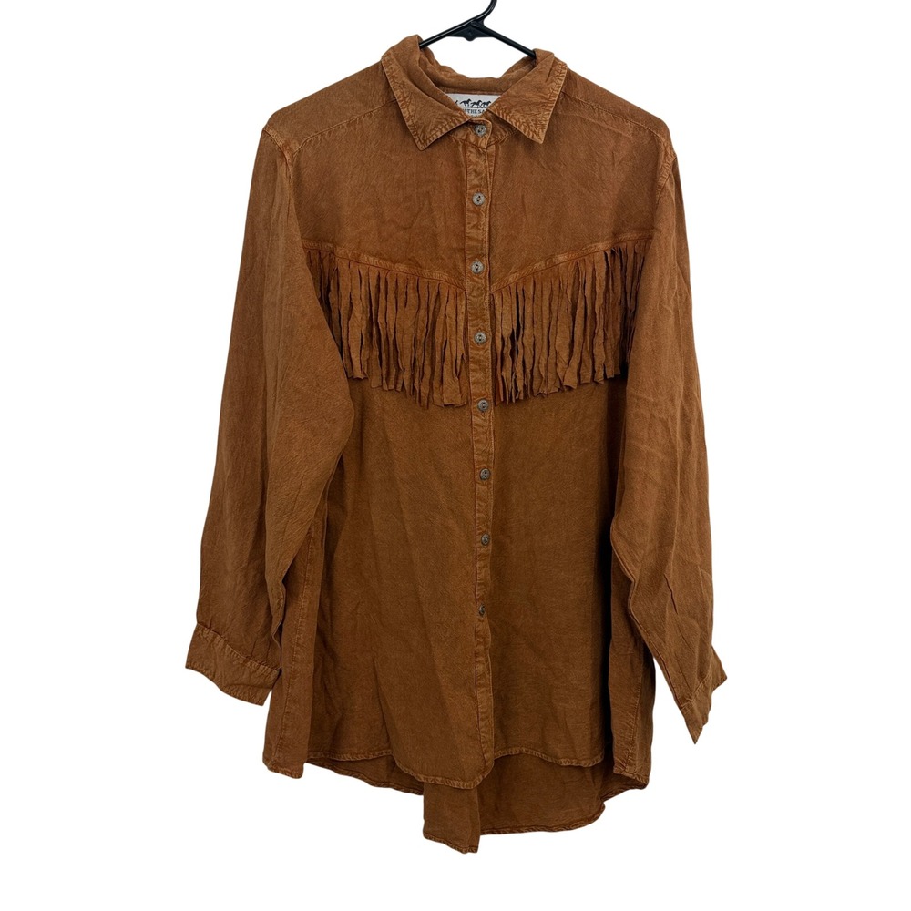 Back In The Saddle Shirt Womens 2X Brown Fringed Western Long Sleeve Button Up